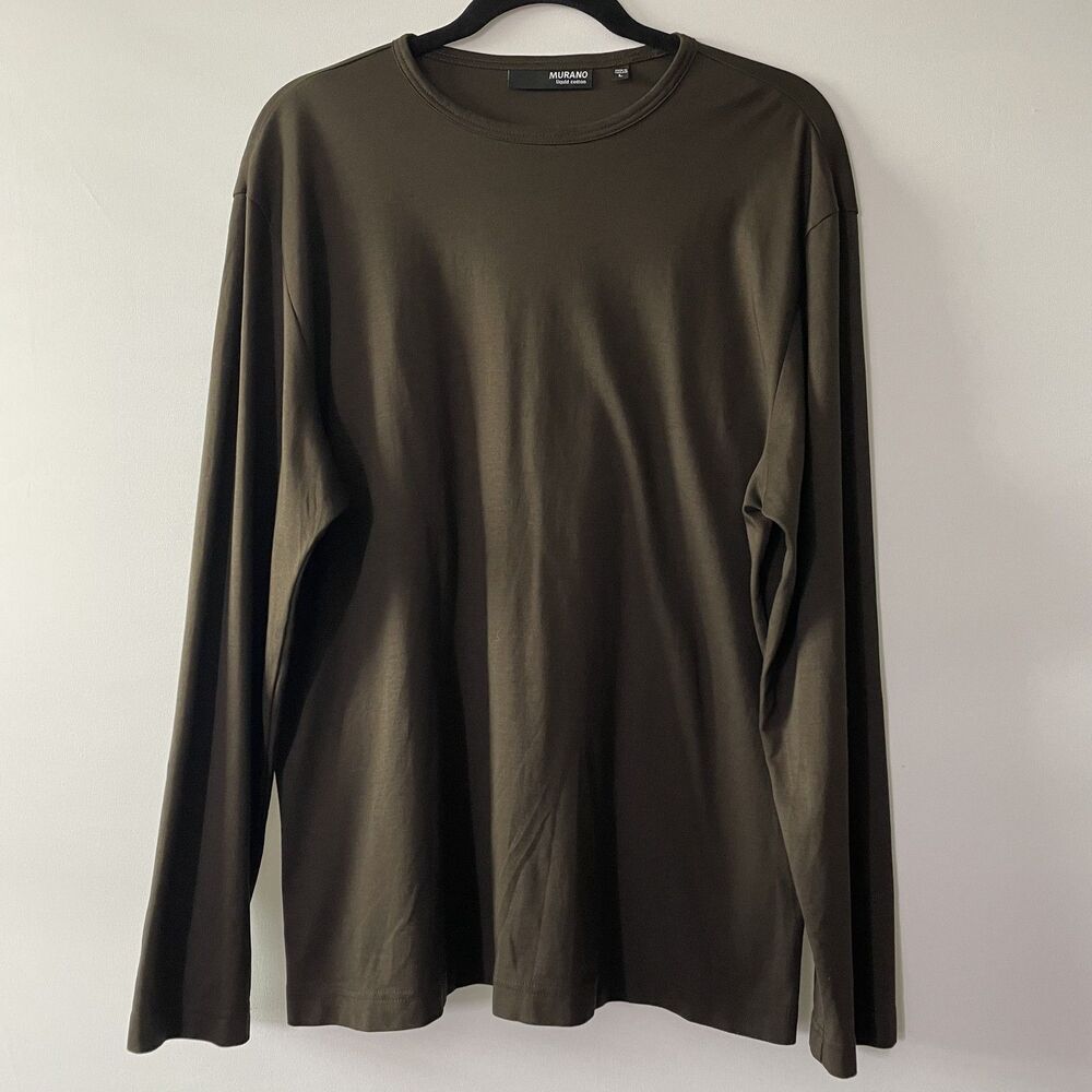 Murano Liquid Cotton Long Sleeve Crew Neck T-Shirt Brown Men Size L-(dmp)